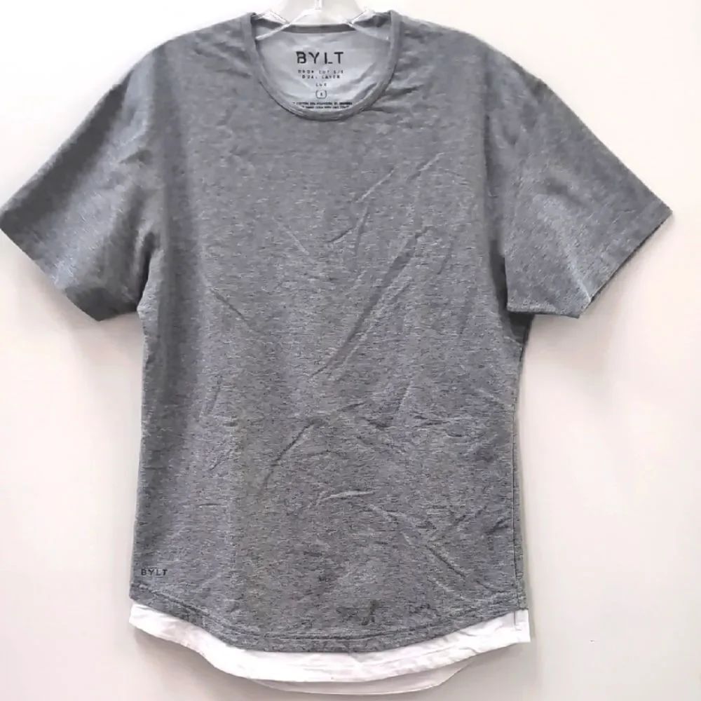 BYLT Grey Drop Cut Short Sleeve Dual Layer Lux T-Shirt Stretch Men's Sz Small